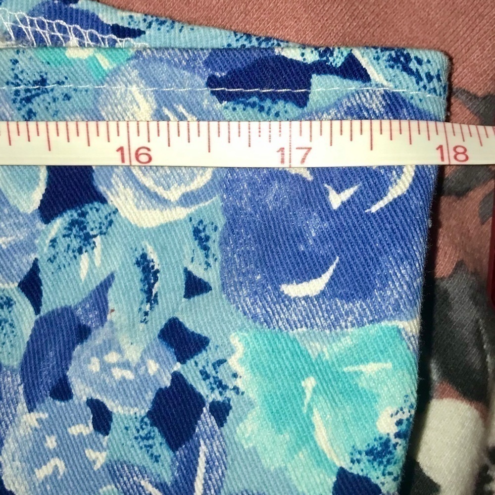 Eber San Francisco Retro Blue Floral Denim Short Overalls Button Fly Large 90s - Picture 6 of 7
